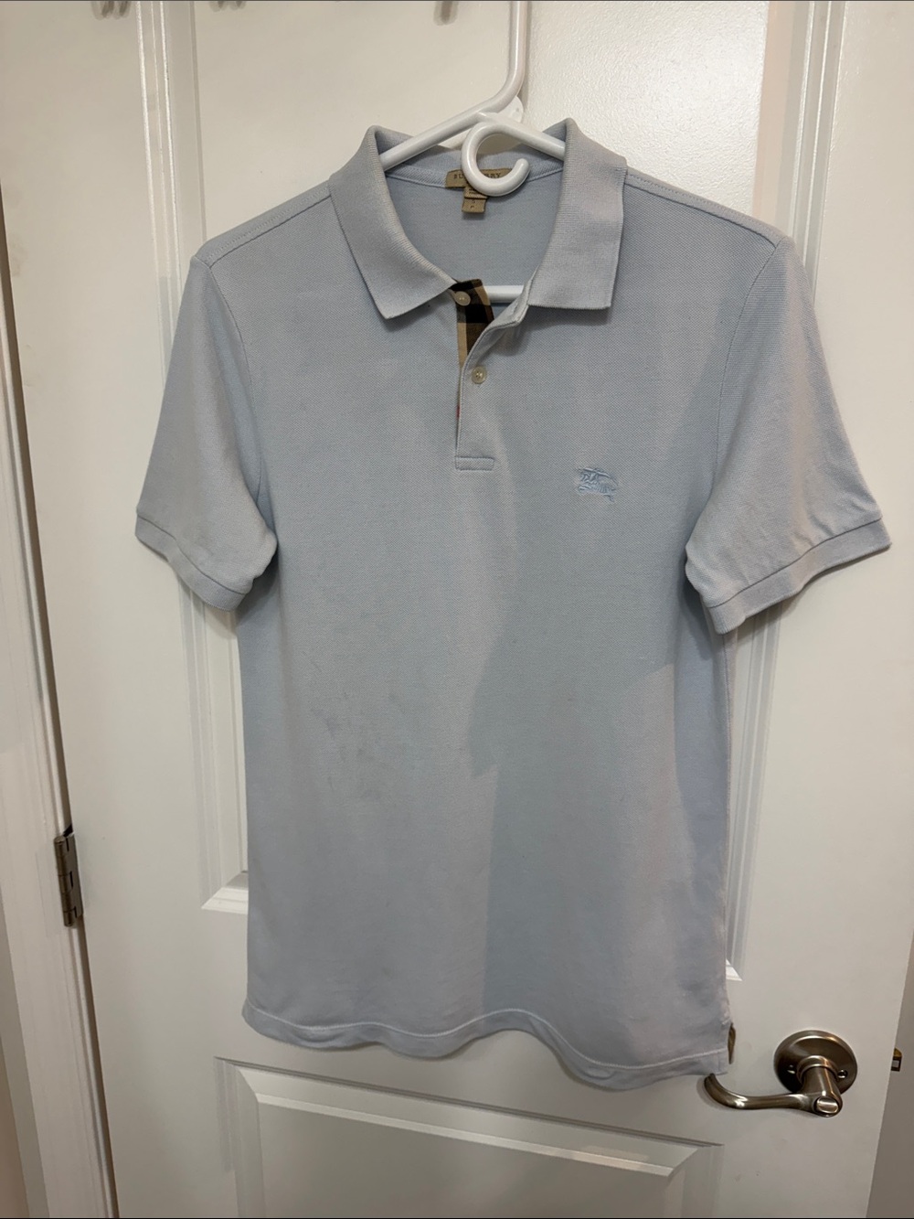 Burberry Light Blue Men’s Polo with Signature Check Trim